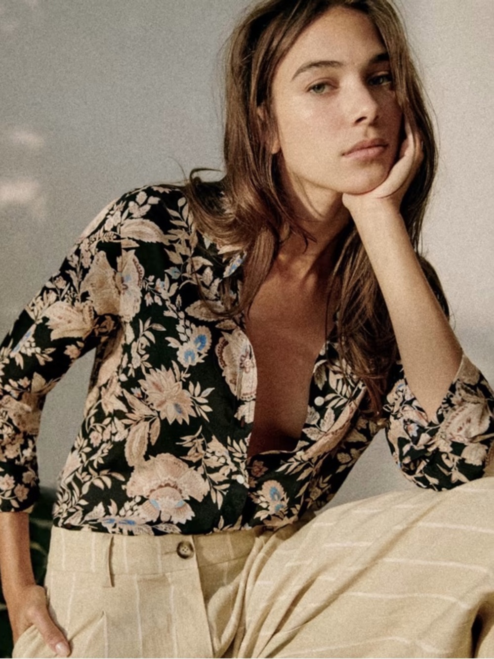 NWT - Sezane - Pierro Shirt - Black / Floral Print